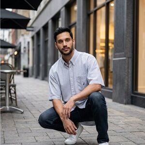 Nautica Men's Blue and White Checkered Shirt XXL